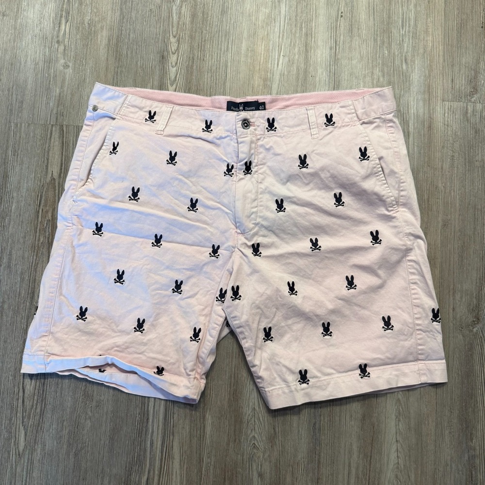 Psycho Bunny Mens 40‎ Skull Pattern Pink Chino Shorts